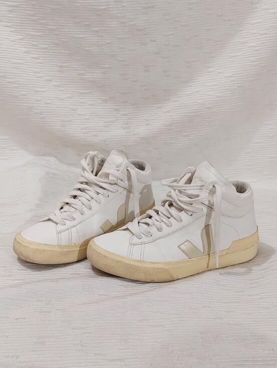 Veja Shoes - Veja White and Beige High-Top Sneakers Size 7